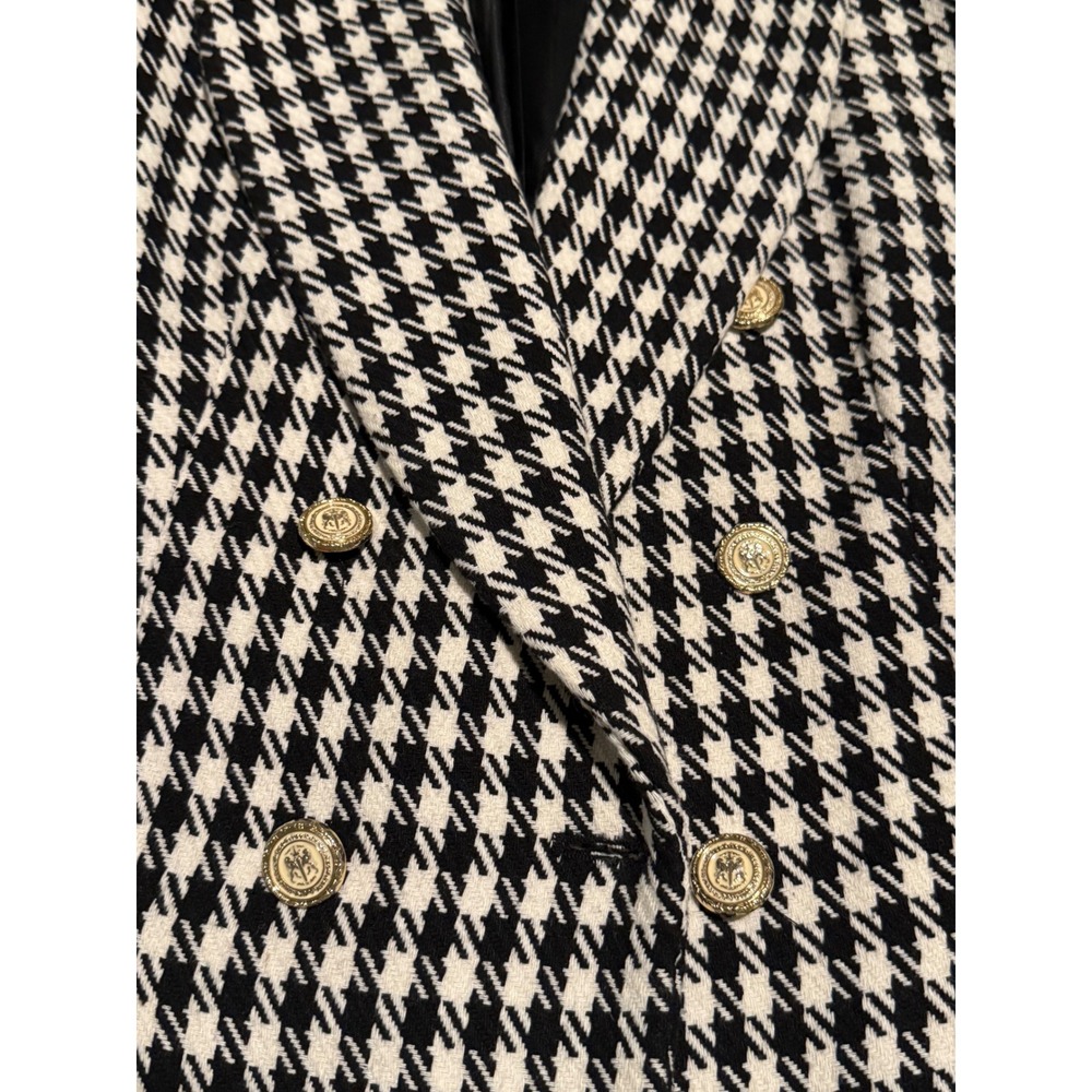 Zara Houndstooth Double Breasted Blazer Black White Gold Button Jacket Large - Picture 13 of 13